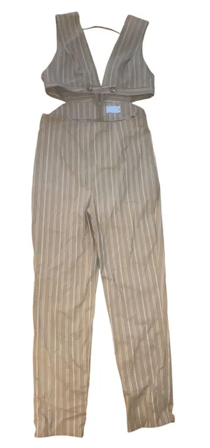 ASOS Design cutout striped tan/white jumpsuit size‎ 14 TALL thumbnail 1