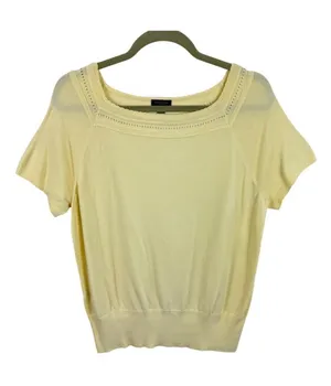 Ann Taylor Factory Womens‎ XL Pale Yellow Square Neck Pointelle Knit Sweater Top thumbnail 1