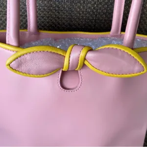 Furla Vintage Y2K Pink & Yellow Bow Tote/Shoulder Bag Elegant Structured Design thumbnail 7