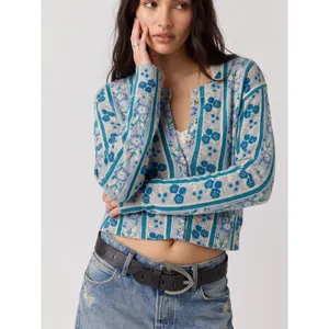 Free People Nocturnal Cashmere Cardi Cardigan Sweater Cottage Blue Floral Large thumbnail 4