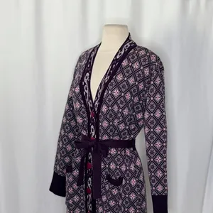 COSY WOOL‎ by Elson Purple Geometric Cardigan Sweater Belted Tie Waist Size 38 thumbnail 7