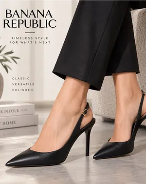 Banana Republic Black Leather Pointed Toe Slingback Heels 7 thumbnail 1