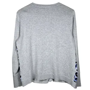 Chico's Grey Blue Leopard‎ Print Mixed Media Button Front Cardigan Sweater M thumbnail 2