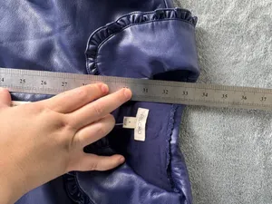 Anthropologie Pilcro Navy Faux Leather Button Front Mini Dress S Collared Puff Sleeve Pockets thumbnail 12