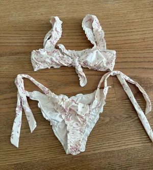Frankie's Bikinis Cream Floral Tie-Front Bikini Set thumbnail 1