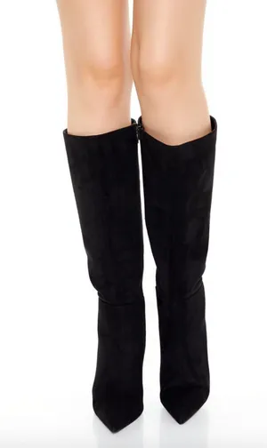 Forever 21 Black Knee-High Faux Suede Stiletto Boots Booties Heels thumbnail 2