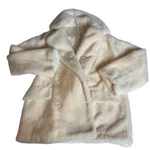 Free People Womens Cream Faux Fur Double Breasted Peacoat Jacket OB912466 Size M thumbnail 2