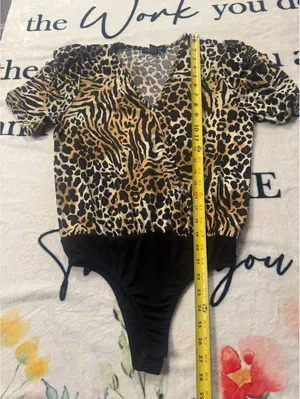 Modern animal-print bodysuit with a wrap neckline by "a... love story," size S thumbnail 4