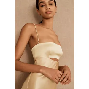 BEC & Bridge Carrie Yellow Satin Silk Sleeveless Cutout Cami Slip Midi Dress 4 thumbnail 3