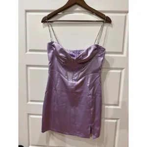 Hello Molly Disco Nights Lilac Satin Mini Dress Rhinestones Large Y2K Party thumbnail 2