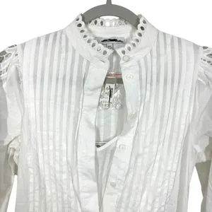 Madewell‎ Pintuck Lace Mini Dress White Cotton Eyelet Long Sleeve NU568 XXS NEW thumbnail 5