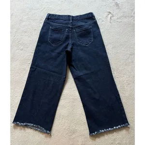 ARTELIER Nicole Miller Sullivan Dark Wash Wide Leg Crop‎ Raw Hem Denim Jeans 26 thumbnail 3