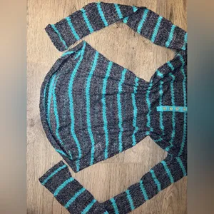 Vintage Y2K Aeropostale black, grey, teal striped knit sweater thumbnail 3