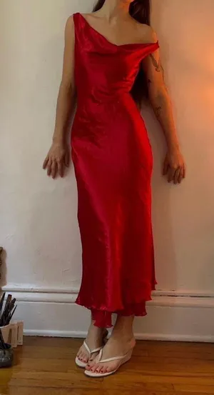 Vintage satin dress Red Size XS thumbnail 1