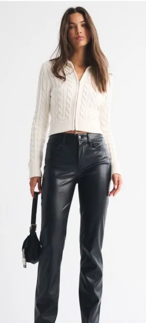 Abercrombie & Fitch Vegan Leather Ankle Straight Ultra High Rise Pants Black 26L thumbnail 1