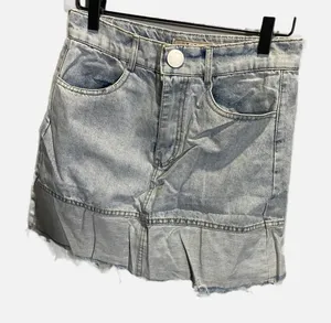 Jue & Seluena Light Wash Denim Pleated Hem Mini Skirt Size M‎ Elephant Tag Y2K thumbnail 1