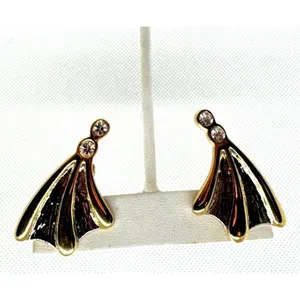 Vintage Rhinestone Gold and Silver Tone‎ Clip On Earrings 1960s Whimsical thumbnail 5
