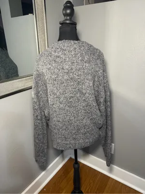 White Fox Wool Blend Marled Chunky Knit Boho Minimalist Grey Sweater L/XL thumbnail 4