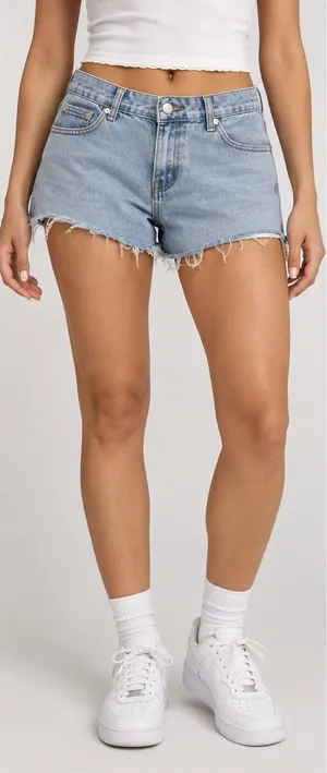 Edikted Size L Light Wash Denim Shorts Pink Bow Y2K Coquette Cutoff thumbnail 1