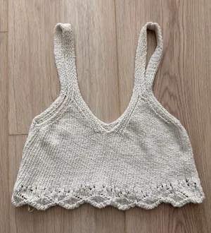 ZARA Cream Knit Cropped Tank Top thumbnail 1