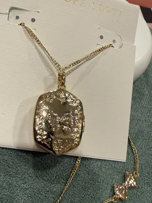 Kendra Scott x LoveShackFancy | Gold Plated Pink Flower Locket Pendant Necklace thumbnail 3