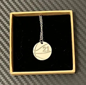 Silver Basketball Number 21 Necklace thumbnail 1