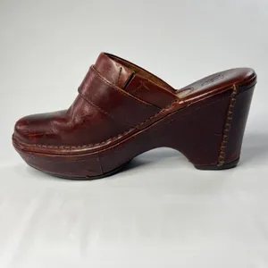 Ariat Womens 7.5B Brown Leather Wedge Clogs Buckle Mules Comfort Shoes Casual‎ thumbnail 7