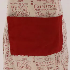 Vintage Holiday Christmas Apron Kitchen Womens Size OS Red Cream Joy Love Pocket thumbnail 4