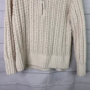 Aerie Cable Knit Chenille Sweater Womens XXS Cream Ivory Quarter Zip Pullover thumbnail 4