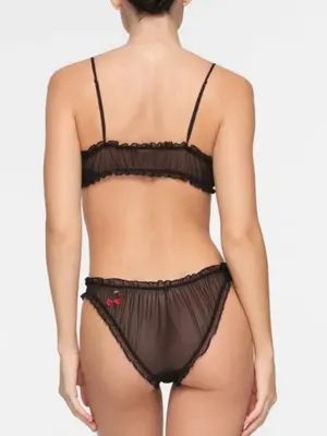 NWT SKIMS Sleepover Triangle Bralette Mesh Truth Dare Onxy Black size L thumbnail 9