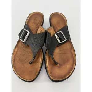 Born Sandal Womens 10 Black Leather Thong Buckle Wedge Comfort Handcrafted thumbnail 2