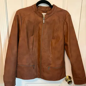 Christopher & Banks Brown Faux Leather Moto Jacket Medium thumbnail 1