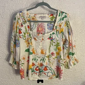 Laura Ashley Floral Cottagecore Linen Blend Blouse thumbnail 1