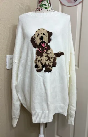 NWOT cream Sweater with dog designe thumbnail 1