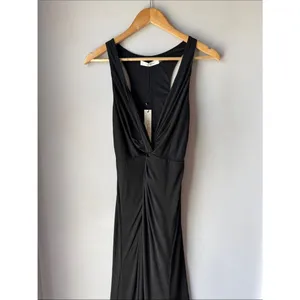 NWT Mustard Seed Maxi Plunging Neckline Black Twist Knot High Slit Dress thumbnail 4