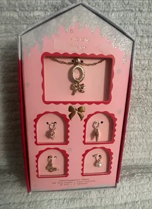 A New Day Gold Tone Necklace and Charm Set with Bow Accents - Pink Display NWT thumbnail 1