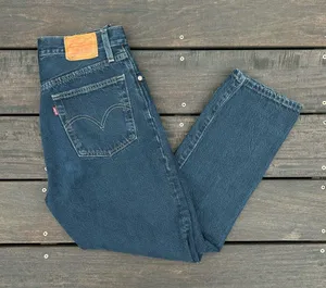 Levi's Straight Leg 501 Dark Wash Blue Denim Jeans w/ Distressed Knees thumbnail 1