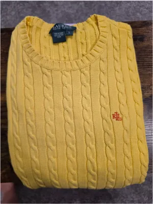NWT Ralph Lauren Women's Yellow Cable-Knit Cotton Sweater Size-L thumbnail 4