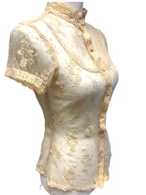 Vintage Mist 90’s cream button up delicate lace blouse thumbnail 2