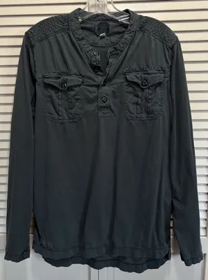 Converse One Star Top Women's Gray Long‎ Sleeve Button Pockets Soft Casual thumbnail 1