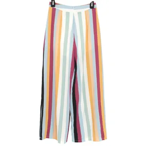 NWT Wide Leg Pants Crop Stripe High Rise Palazzo Culottes Retro 70s Mod Resort S thumbnail 3