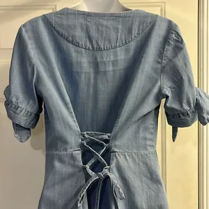 Blue Pair by Francesca’s Lyocell Short Sleeve Button Down Mini Dress- Medium thumbnail 10