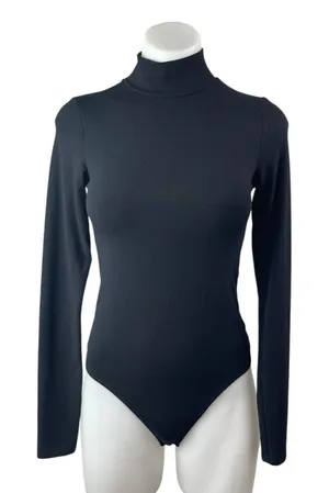 Abercrombie & Fitch Womens Black Long Sleeve Mock Neck Thong Bodysuit Top Sz XS thumbnail 1