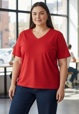 LRL Ralph Lauren‎ Jeans Co Red V Neck Short Sleeve T Shirt Top Plus Size 3X thumbnail 1