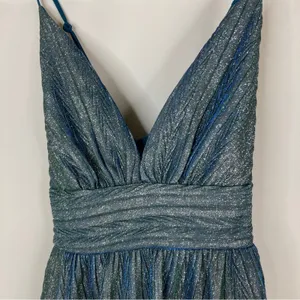 Lulu's Teal Blue Stop The Show Glitter Mini Party Dress V-Neck Womens Large thumbnail 2