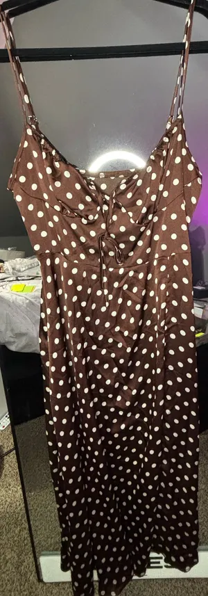 Brown and cream polka dot dress thumbnail 7