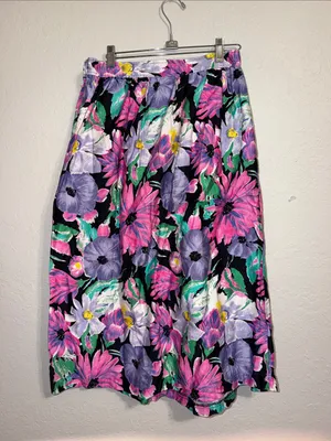 Vintage Floral Tropical Skirt Resort Beach Modest Coastal Bright 80s flowers thumbnail 4