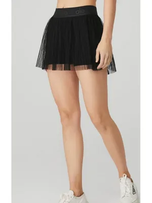 Alo Mesh Flirty Tennis Skirt Black Sheer Transparent See-Through A-Line Skort L thumbnail 9