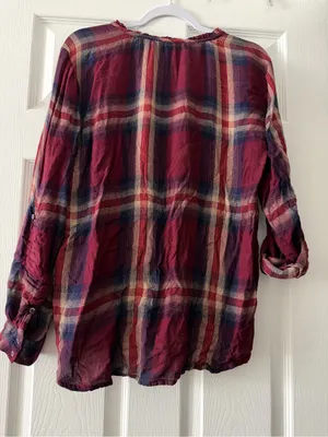 Vintage America Tiffany Plaid Surplice Blouse Roll Tab Sleeve Medium thumbnail 5