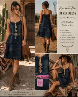 Me and You Denim Lace-Up Dress thumbnail 2
